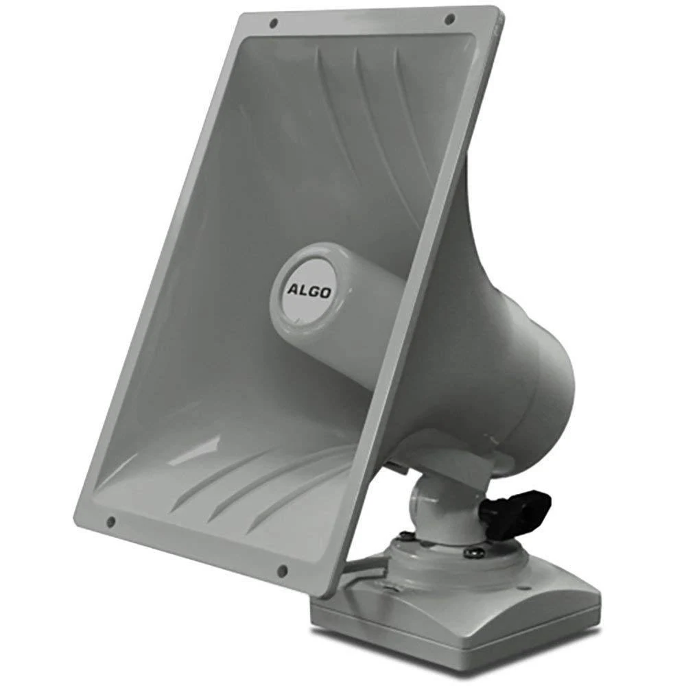 White horn paging speaker on adjustable mount